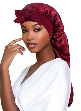 Women Bonnet Satin Sleeping Hat Long Tail Braid Hair Night S
