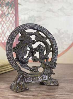 古玩旧货收藏古代新婚居家装饰龙凤呈祥婚房摆件复古实心老铜器