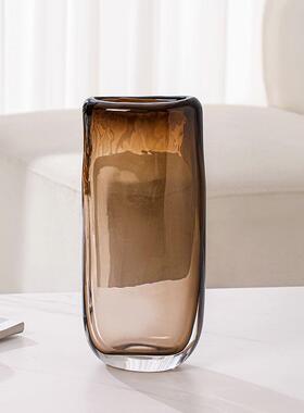 琥珀色琉璃花瓶摆件现代轻奢水培客厅样板房酒店别墅插花花器装饰