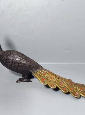 仿古鎏金铜孔雀摆件古玩收藏家用装饰婚礼送礼摆设工艺品
