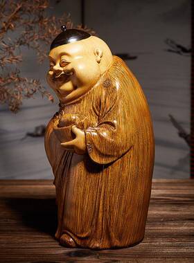 高中式主摆件RRU客厅财神端爷仿雕塑木雕茶几博古架装饰品桌面摆