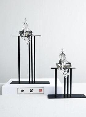 新中式禅意高级感家居软装样板房酒柜太湖石狮子摆件办公室样品屋