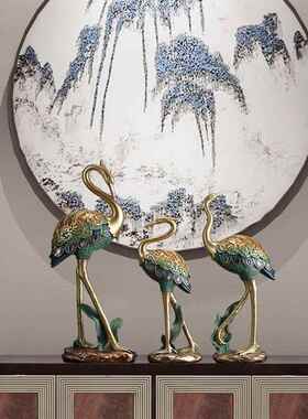 新中式手工彩绘仙鹤客厅电视柜玄关酒柜桌面摆件树脂家居软装饰品