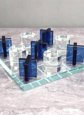现简约水晶九宫格艺术棋盘装饰摆件客厅书房酒店软装家居工艺品
