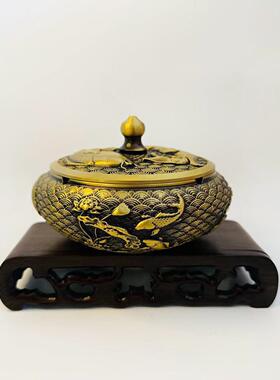 黄铜新品锦鲤鱼烟灰缸黄铜密封储存罐收纳器量大从优