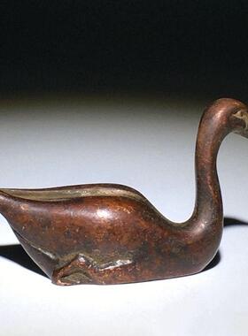 实心天鹅小摆件书房压尺笔搁摆放观赏文玩铜器覆古工艺