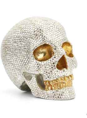 跨境欧美家居金色花骷髅摆件创意树脂黑骷髅恶搞桌面装饰品收藏