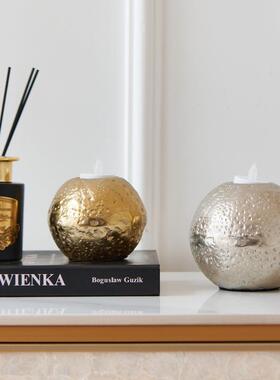 铝制轻奢圆球形金银色烛台金色点缀米色大理石纹相框桌面装饰摆饰