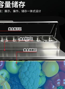 披萨撒料台商用开槽沙拉工作台冷藏展示柜水果捞操作台保鲜展示柜