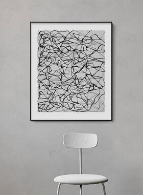 黑业白抽象线挂画工室风简条笔样板间客厅整体橱柜3350摆台装饰画