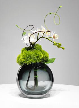 sdk现代厅玻轻奢仿真花艺绿璃插花器植客餐桌售楼处洽谈桌面软装