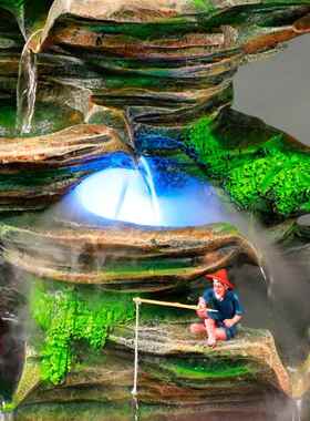 假山高山流水摆件循环水招财客厅装饰喷泉山水盆景风车风水轮礼物