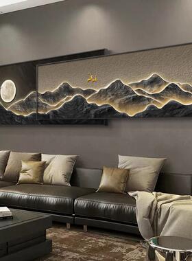 现代轻奢客厅装饰画高级感山水画背有靠山沙发背景墙壁画叠加挂画
