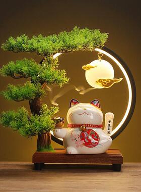 自动摇手招财猫发财猫灯圈摆件创意陶瓷家居装饰品