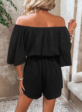 Women's Leaf Print Off Shoulder Tie Front Romper, Casual Flo