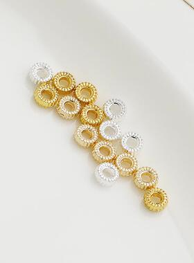 14K包金保色麻点条纹车轮珠齿轮隔珠手链垫片diy串珠编绳配饰品