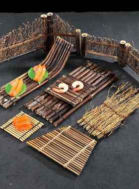 刺身装饰品摆件日式烤肉竹排竹篱笆海鲜姿造摆盘道具酒店冷菜盘饰