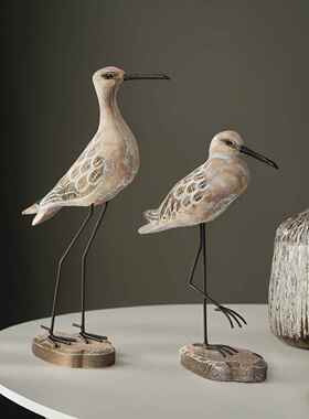 复古长腿海鸟桌面装饰摆件木质工艺品海洋风海鸟海鸥家居餐厅饰品