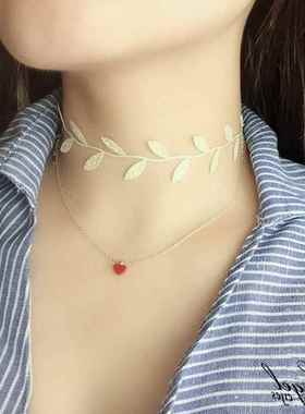 项链配裙子绿色叶子藤蔓choker女