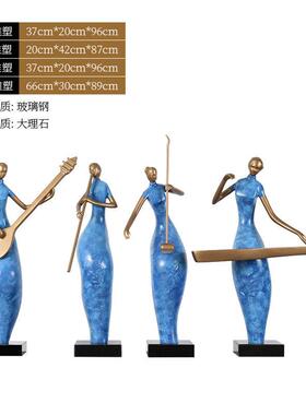 新中式迎宾人物组合雕塑摆件酒店样品屋展示中心样板房入户玄关地