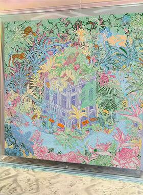 亚克力丝巾玄关装饰画高级感小众艺术屋顶花园多巴胺挂画绿色壁画