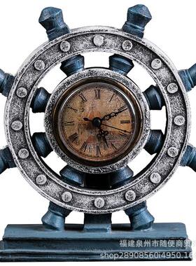 复古怀旧工业风船舵客厅店办公室铺创意摆件装饰品美式钟店铺摆设