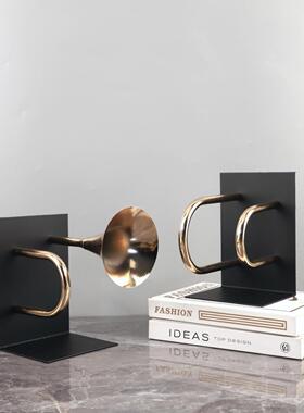 现代简约金属金色乐器喇叭书档书靠装饰摆件书柜电视柜家居装饰品