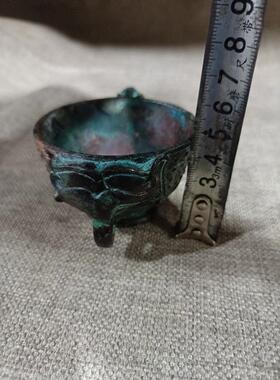 仿古仿青铜器红斑绿绣龙耳香炉摆件办公家居摆件工艺品