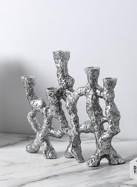 现代轻树奢诧寂风树脂根状网状家烛台抽象异形几何摆件居无软饰装
