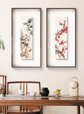 梅兰竹菊茶室挂画悬浮立体画新中式花卉雅致玄关餐厅装饰画花鸟画