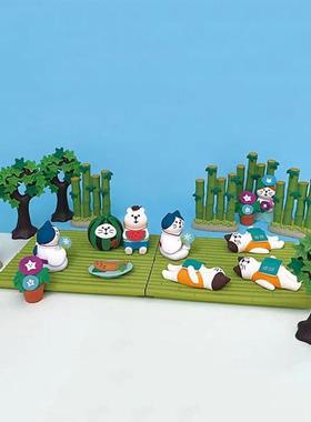 日式猫 夏日竹排竹林瓜冰淇淋企鹅白熊猫咪公仔装饰桌面摆件