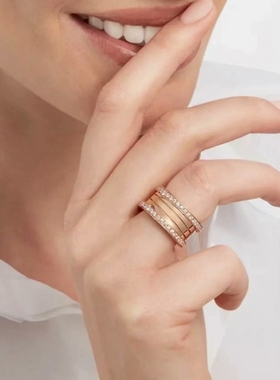 公价9万+】99新宝格丽18K玫瑰金双排钻弹簧戒指正品AN856293二手