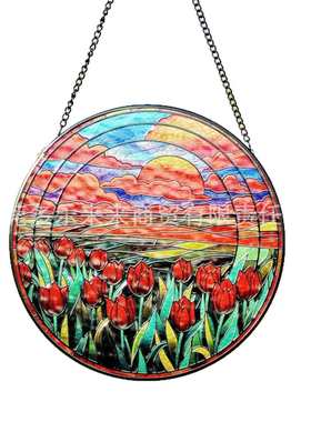 彩绘玻璃挂饰，20CM新款复古热销玻璃挂件浮雕立线艺术装饰