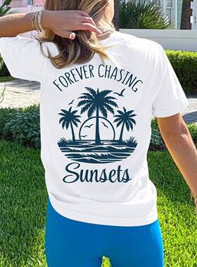 Charming Women's Cat Graphic Short Sleeve Crew Neck T-Shirt