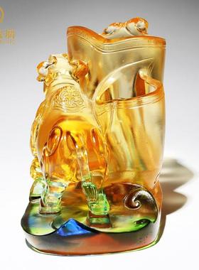 新款璃笔筒牛摆件办公板室桌琉装饰创意实用高档大面气男士老生日