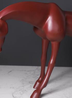 北欧简样板房约玄关电视树脂动物蓝色SHJ红色柜雕塑马摆件家居装