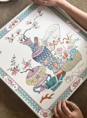 《多彩清供图》新中式小众艺术客厅装饰画高级感中国风卧室挂画
