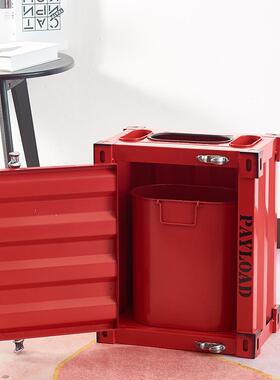 工业风垃圾桶创烟意铁艺做过旧集装垃圾筒装集装箱垃饰摆箱件道灰