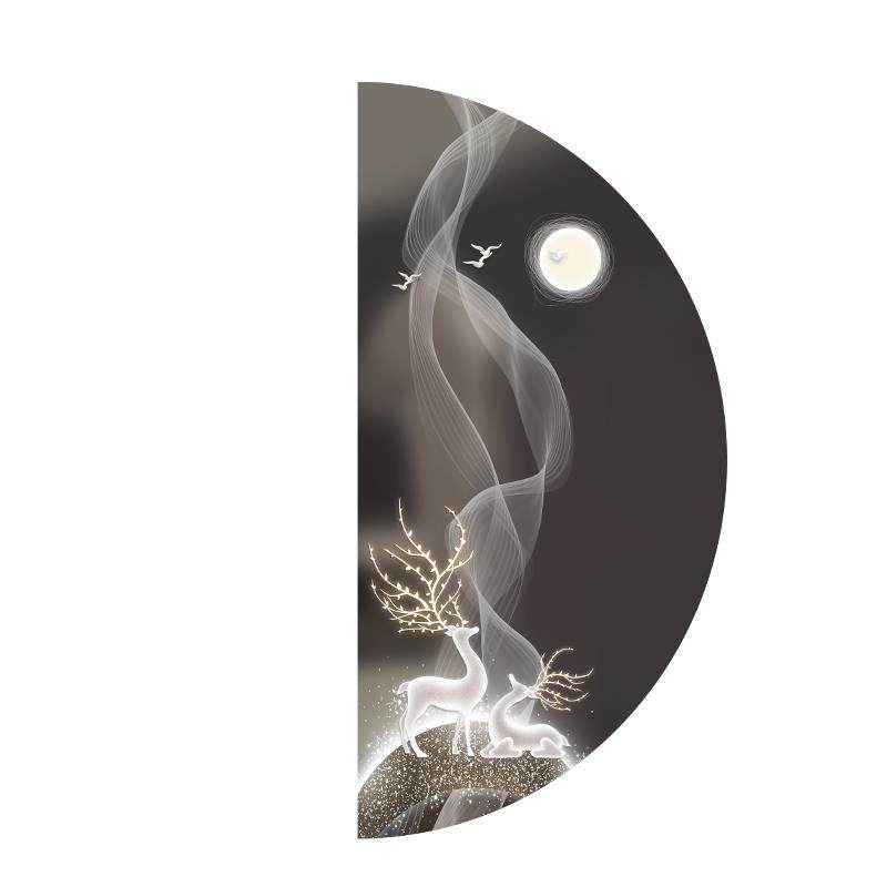 现代轻奢玄关装饰画走廊过道正对门壁画麋鹿九鱼图半圆背景墙挂画,淘宝优惠券,粉丝福利购,淘宝优惠卷