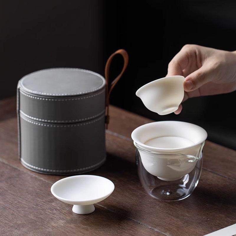 高档羊脂玉瓷快客杯盖碗茶杯户外旅行茶具便携式包泡茶功夫小套装,淘宝优惠券,粉丝福利购,淘宝优惠卷