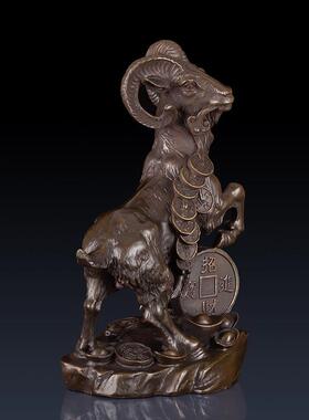 纯黄铜金钱羊摆件生肖羊创意中式家居客厅办公室桌面铜羊装饰礼品