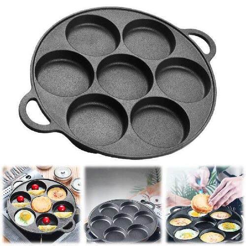 7 Hole Non-Stick Skillet Omelet Pan Frying Pot Cast Iron - 图1