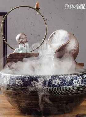 喷泉配件鱼缸循环小号流水自制出水口摆件陶瓷装饰器假山中式陶罐