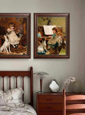 钢琴装饰画美式遮挡电表盒空气开关复古女孩宠物狗店消防箱装饰画