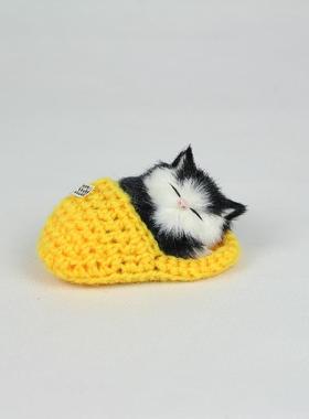纯手工迷你彷真可爱小猫毛绒玩具拖鞋摆件创意挂件猫动物礼品包邮