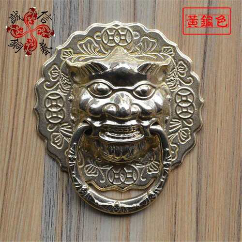 仿古纯铜拉手老式兽头狮头虎头对开大门环中式木门庭院铜拉环把手 - 图1
