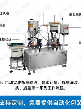 全自动糖浆蜂蜜盖灌装封口机饮料分离式螺旋盖头灌装封口机