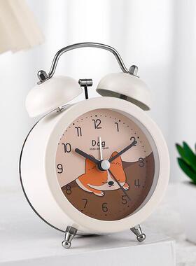 卡通金属打铃闹钟超大声懒人起床时钟桌面创意数字钟表静音小闹钟