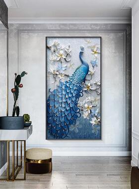 网红孔雀入户饰玄装画麋鹿道走廊挂轻画壁画现关代奢过背景墙画竖