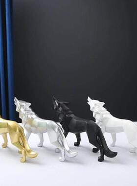 创意摆件家居客厅装饰北欧树脂工艺品几何动物桌面简约狼办公礼品